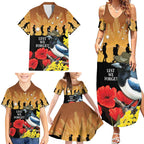 Australia Magpie ANZAC Day Family Matching Summer Maxi Dress and Hawaiian Shirt Rising Sun 25th April Poppy Golden Wattle