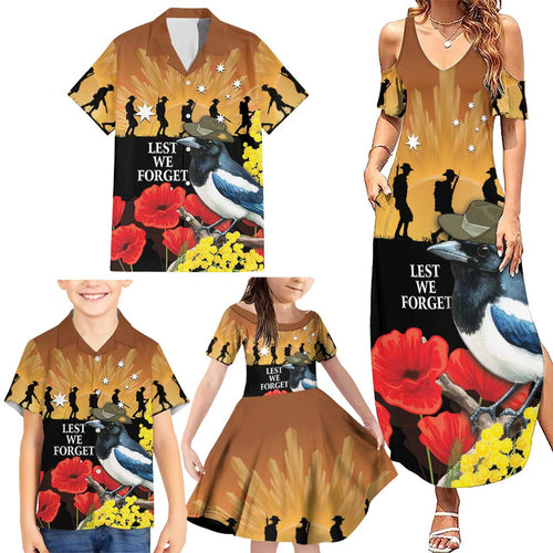 Australia Magpie ANZAC Day Family Matching Summer Maxi Dress and Hawaiian Shirt Rising Sun 25th April Poppy Golden Wattle
