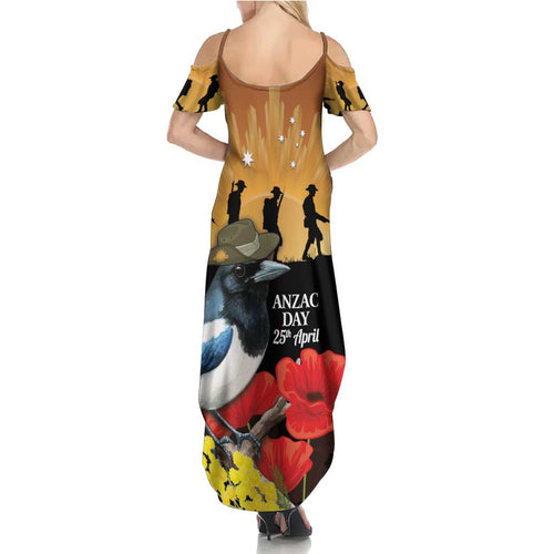 Australia Magpie ANZAC Day Family Matching Summer Maxi Dress and Hawaiian Shirt Rising Sun 25th April Poppy Golden Wattle