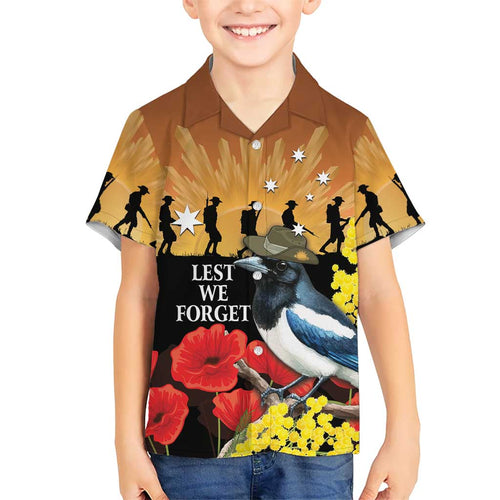 Australia Magpie ANZAC Day Family Matching Summer Maxi Dress and Hawaiian Shirt Rising Sun 25th April Poppy Golden Wattle