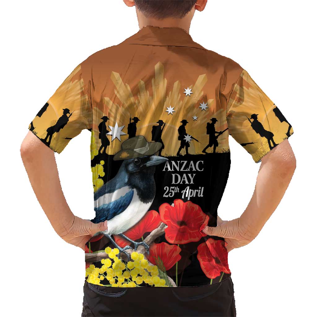 Australia Magpie ANZAC Day Family Matching Tank Maxi Dress and Hawaiian Shirt Rising Sun 25th April Poppy Golden Wattle