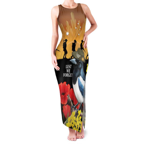 Australia Magpie ANZAC Day Family Matching Tank Maxi Dress and Hawaiian Shirt Rising Sun 25th April Poppy Golden Wattle