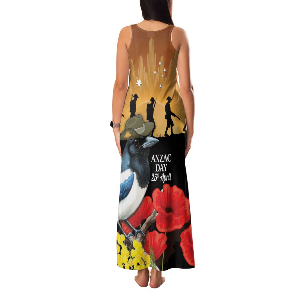 Australia Magpie ANZAC Day Family Matching Tank Maxi Dress and Hawaiian Shirt Rising Sun 25th April Poppy Golden Wattle