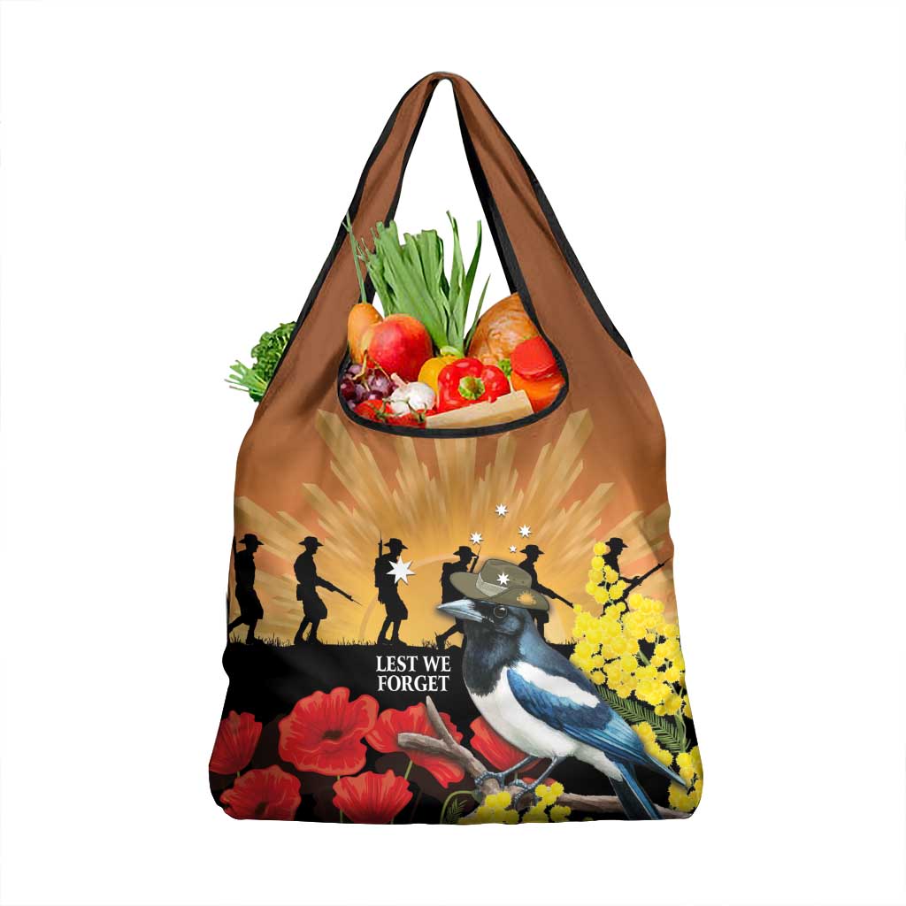 Australia Magpie ANZAC Day Grocery Bag Rising Sun 25th April Poppy Golden Wattle - Aussie Hoodie