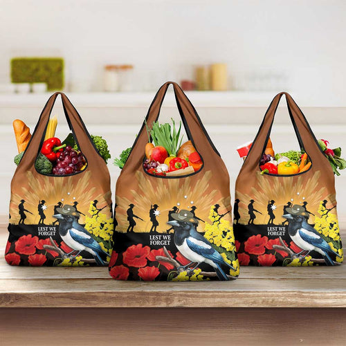 Australia Magpie ANZAC Day Grocery Bag Rising Sun 25th April Poppy Golden Wattle - Aussie Hoodie