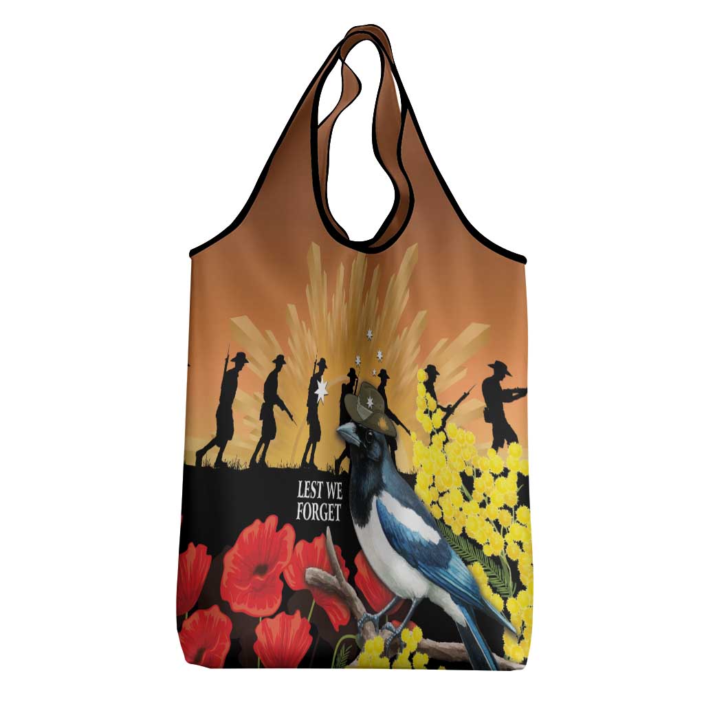 Australia Magpie ANZAC Day Grocery Bag Rising Sun 25th April Poppy Golden Wattle - Aussie Hoodie