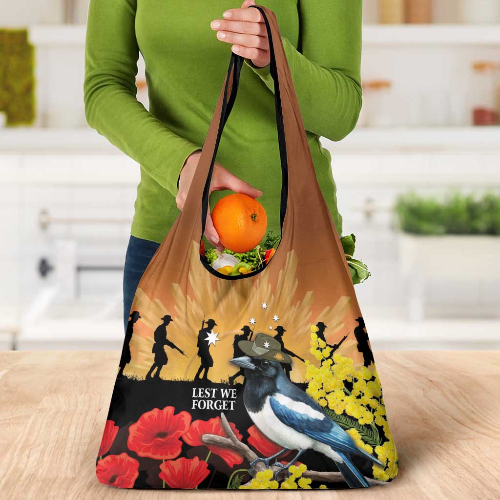 Australia Magpie ANZAC Day Grocery Bag Rising Sun 25th April Poppy Golden Wattle - Aussie Hoodie