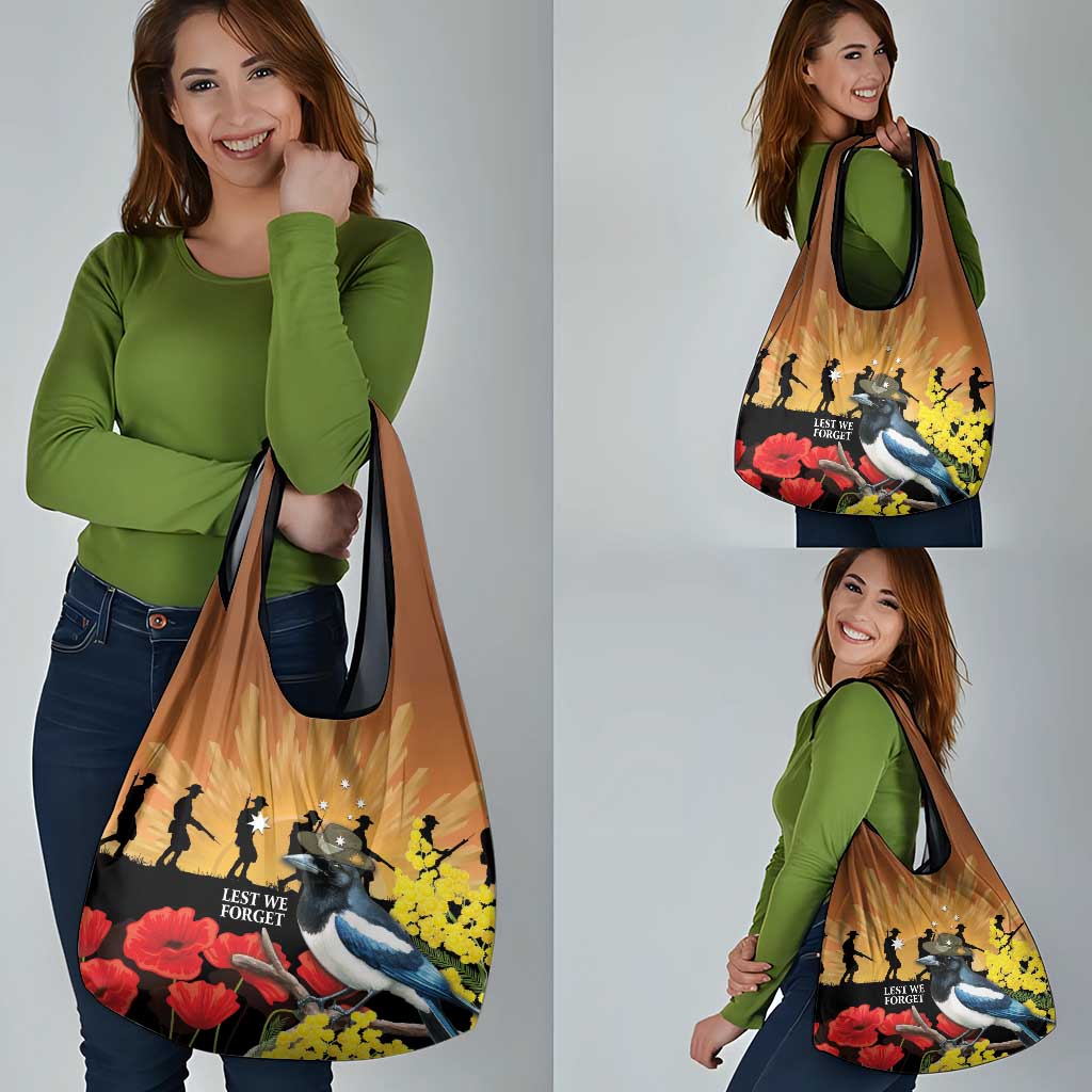 Australia Magpie ANZAC Day Grocery Bag Rising Sun 25th April Poppy Golden Wattle - Aussie Hoodie