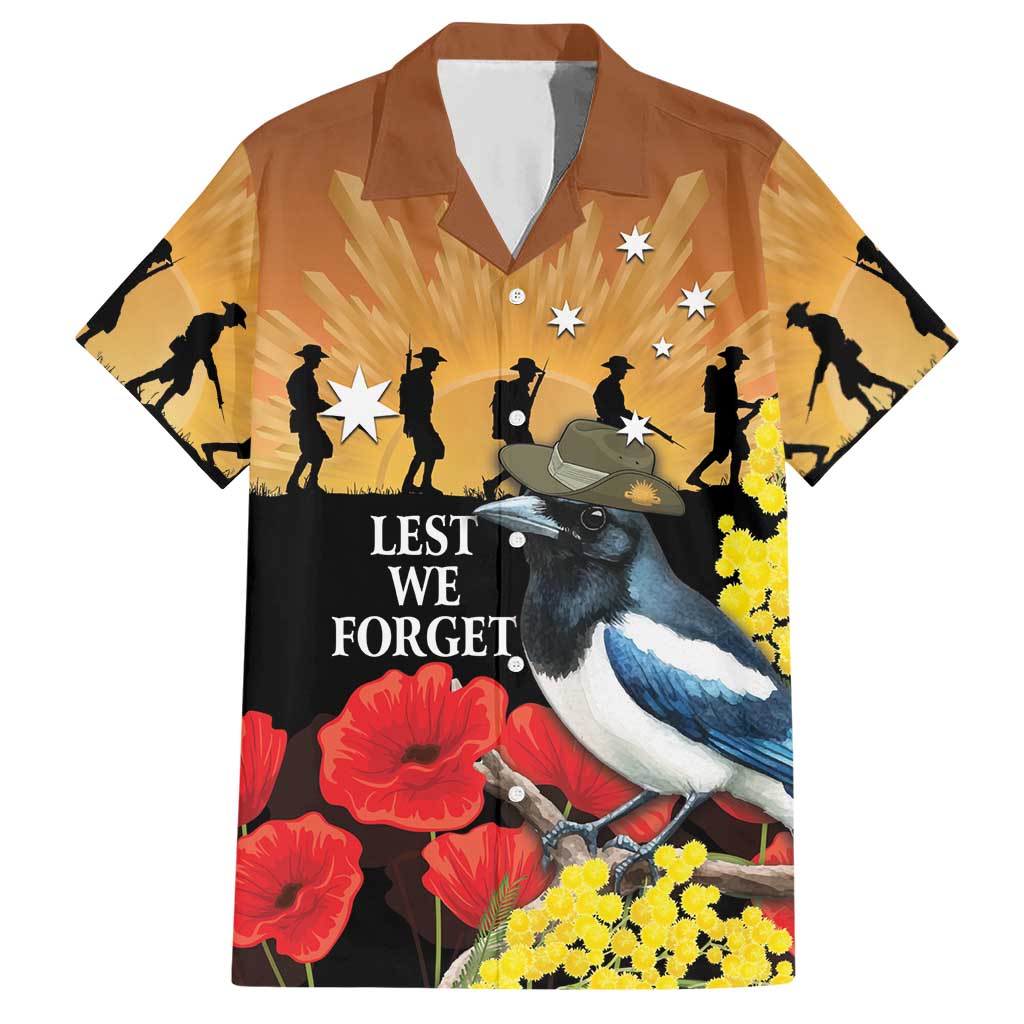 Australia Magpie ANZAC Day Hawaiian Shirt Rising Sun 25th April Poppy Golden Wattle - Aussie Hoodie