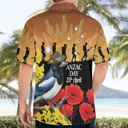Australia Magpie ANZAC Day Hawaiian Shirt Rising Sun 25th April Poppy Golden Wattle - Aussie Hoodie
