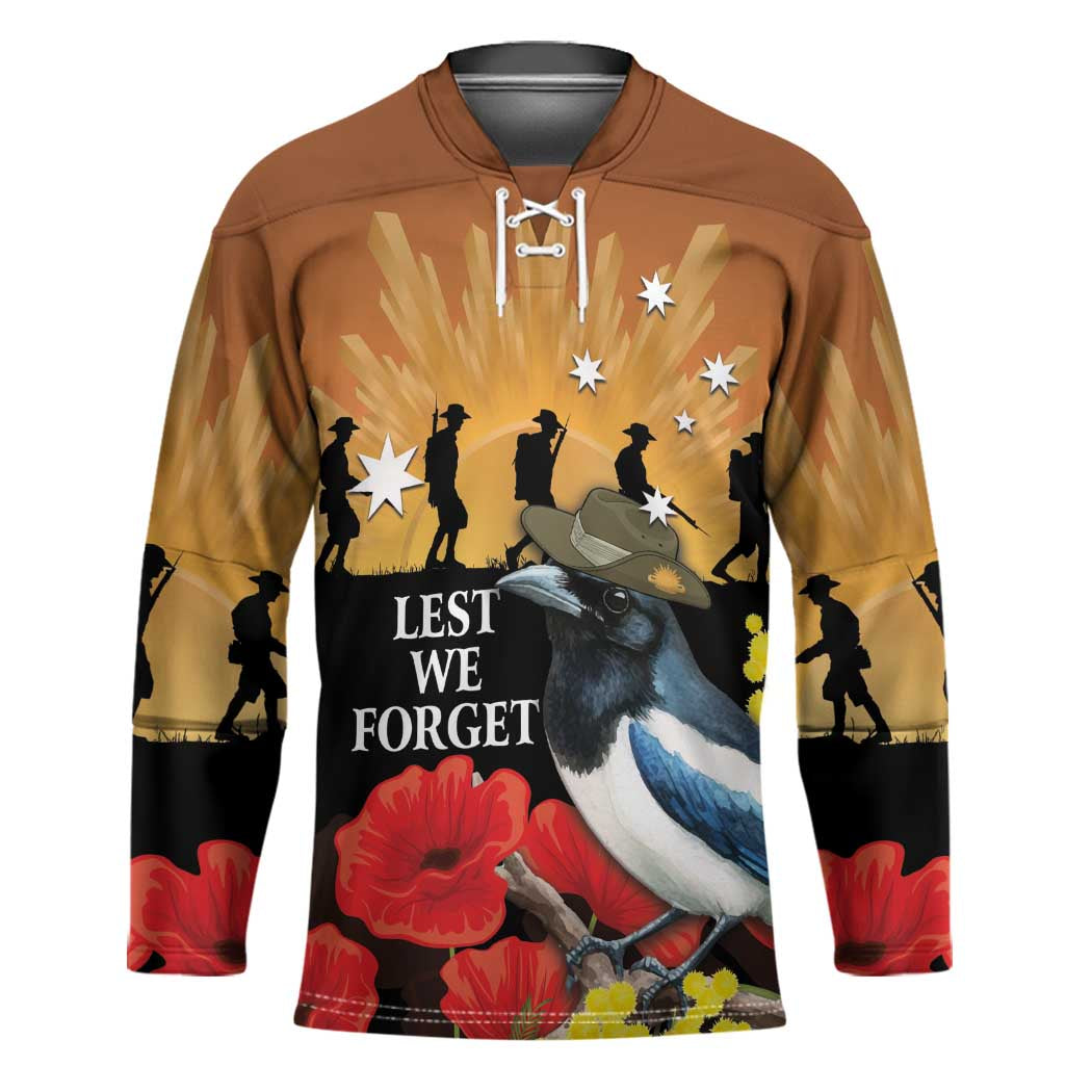 Australia Magpie ANZAC Day Hockey Jersey Rising Sun 25th April Poppy Golden Wattle - Aussie Hoodie