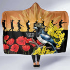 Australia Magpie ANZAC Day Hooded Blanket Rising Sun 25th April Poppy Golden Wattle - Aussie Hoodie