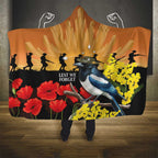 Australia Magpie ANZAC Day Hooded Blanket Rising Sun 25th April Poppy Golden Wattle - Aussie Hoodie