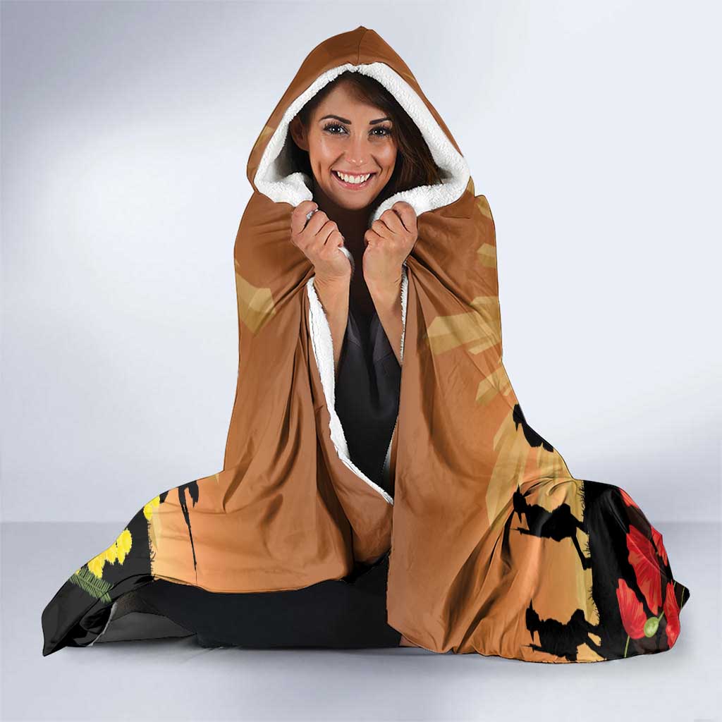 Australia Magpie ANZAC Day Hooded Blanket Rising Sun 25th April Poppy Golden Wattle - Aussie Hoodie