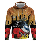 Australia Magpie ANZAC Day Hoodie Rising Sun 25th April Poppy Golden Wattle - Aussie Hoodie