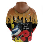 Australia Magpie ANZAC Day Hoodie Rising Sun 25th April Poppy Golden Wattle - Aussie Hoodie