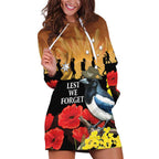 Australia Magpie ANZAC Day Hoodie Dress Rising Sun 25th April Poppy Golden Wattle - Aussie Hoodie