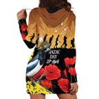 Australia Magpie ANZAC Day Hoodie Dress Rising Sun 25th April Poppy Golden Wattle - Aussie Hoodie
