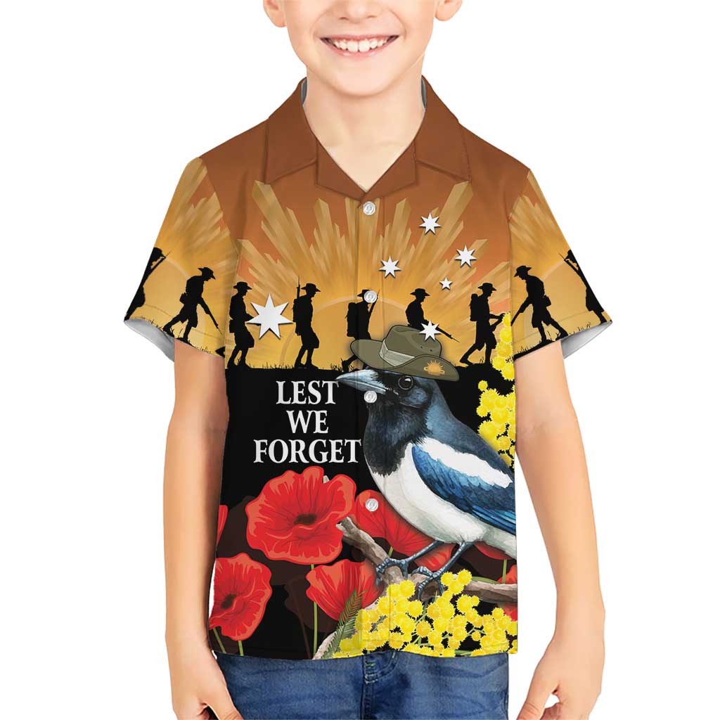 Australia Magpie ANZAC Day Kid Hawaiian Shirt Rising Sun 25th April Poppy Golden Wattle - Aussie Hoodie