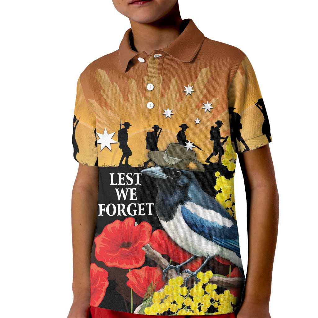 Australia Magpie ANZAC Day Kid Polo Shirt Rising Sun 25th April Poppy Golden Wattle - Aussie Hoodie