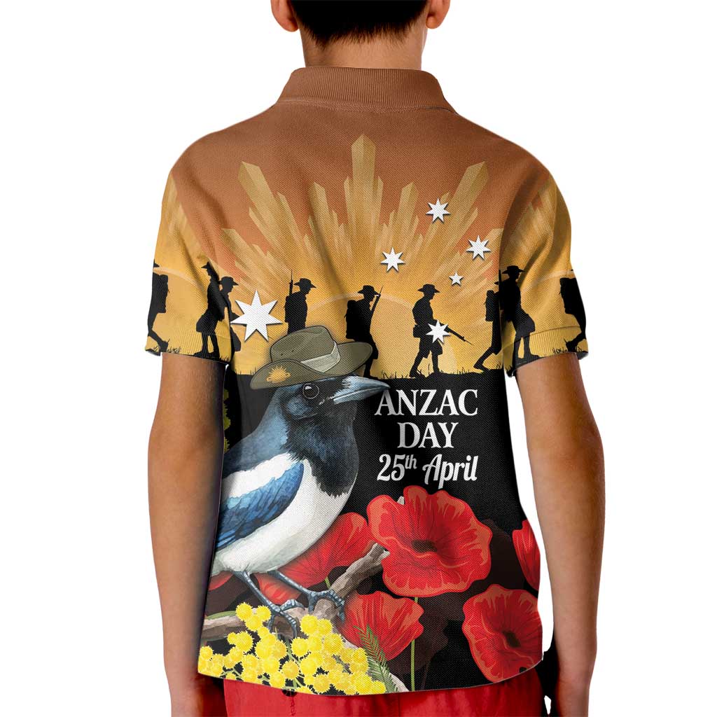 Australia Magpie ANZAC Day Kid Polo Shirt Rising Sun 25th April Poppy Golden Wattle - Aussie Hoodie
