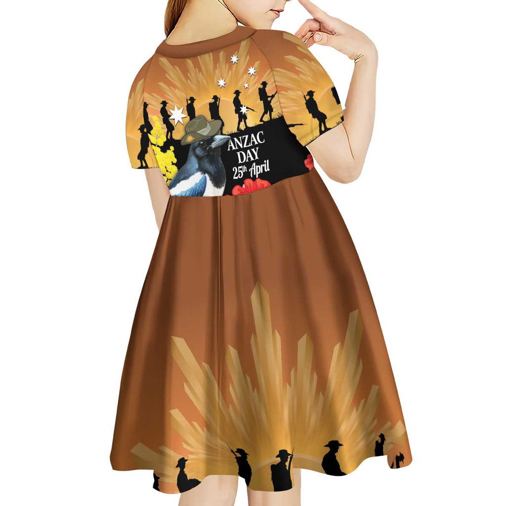 Australia Magpie ANZAC Day Kid Short Sleeve Dress Rising Sun 25th April Poppy Golden Wattle - Aussie Hoodie