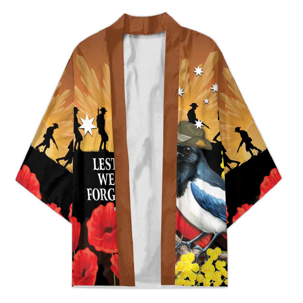 Australia Magpie ANZAC Day Kimono Rising Sun 25th April Poppy Golden Wattle - Aussie Hoodie