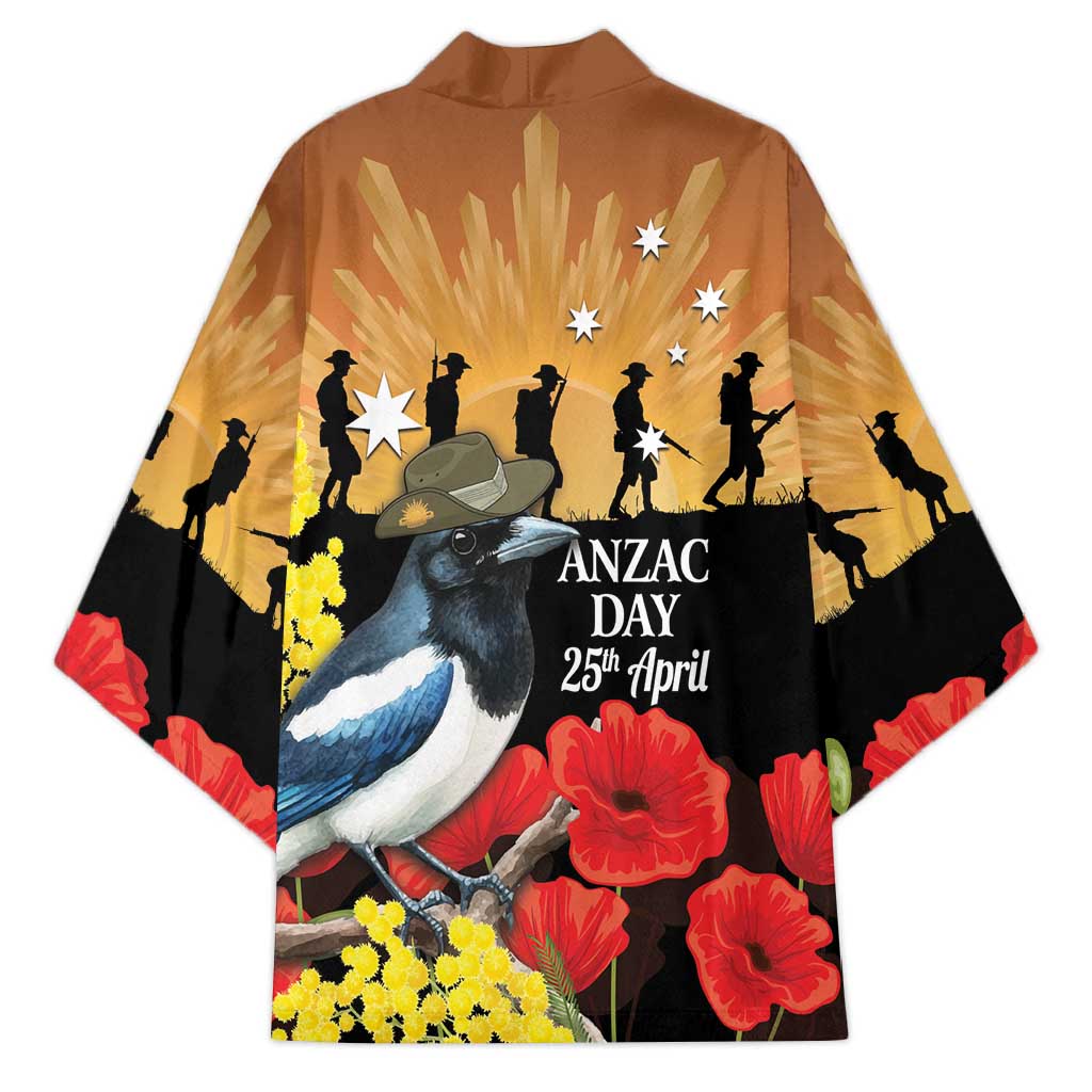 Australia Magpie ANZAC Day Kimono Rising Sun 25th April Poppy Golden Wattle - Aussie Hoodie