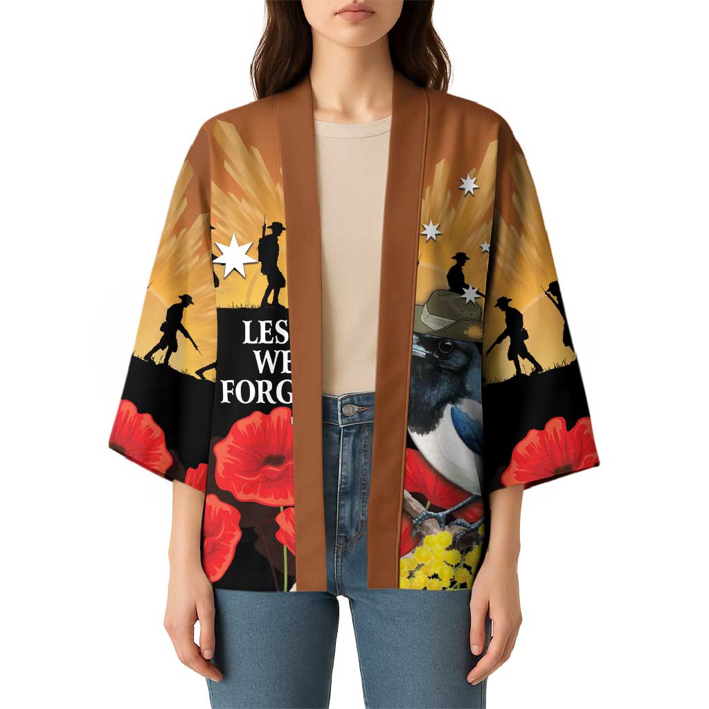 Australia Magpie ANZAC Day Kimono Rising Sun 25th April Poppy Golden Wattle - Aussie Hoodie