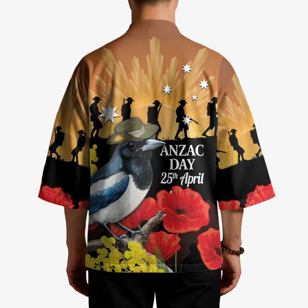 Australia Magpie ANZAC Day Kimono Rising Sun 25th April Poppy Golden Wattle - Aussie Hoodie