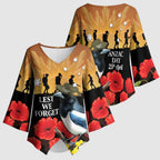 Australia Magpie ANZAC Day Kimono Sleeve Blouse Rising Sun 25th April Poppy Golden Wattle - Aussie Hoodie