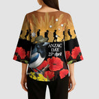 Australia Magpie ANZAC Day Kimono Sleeve Blouse Rising Sun 25th April Poppy Golden Wattle - Aussie Hoodie