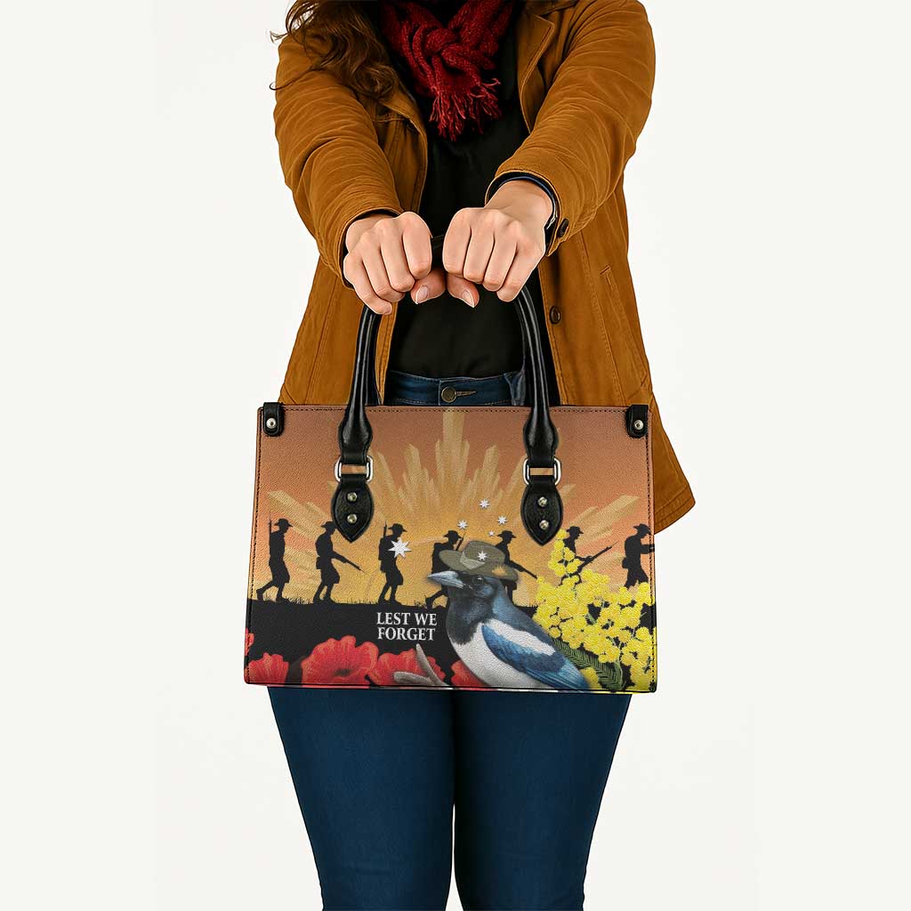 Australia Magpie ANZAC Day Leather Bag Rising Sun 25th April Poppy Golden Wattle - Aussie Hoodie