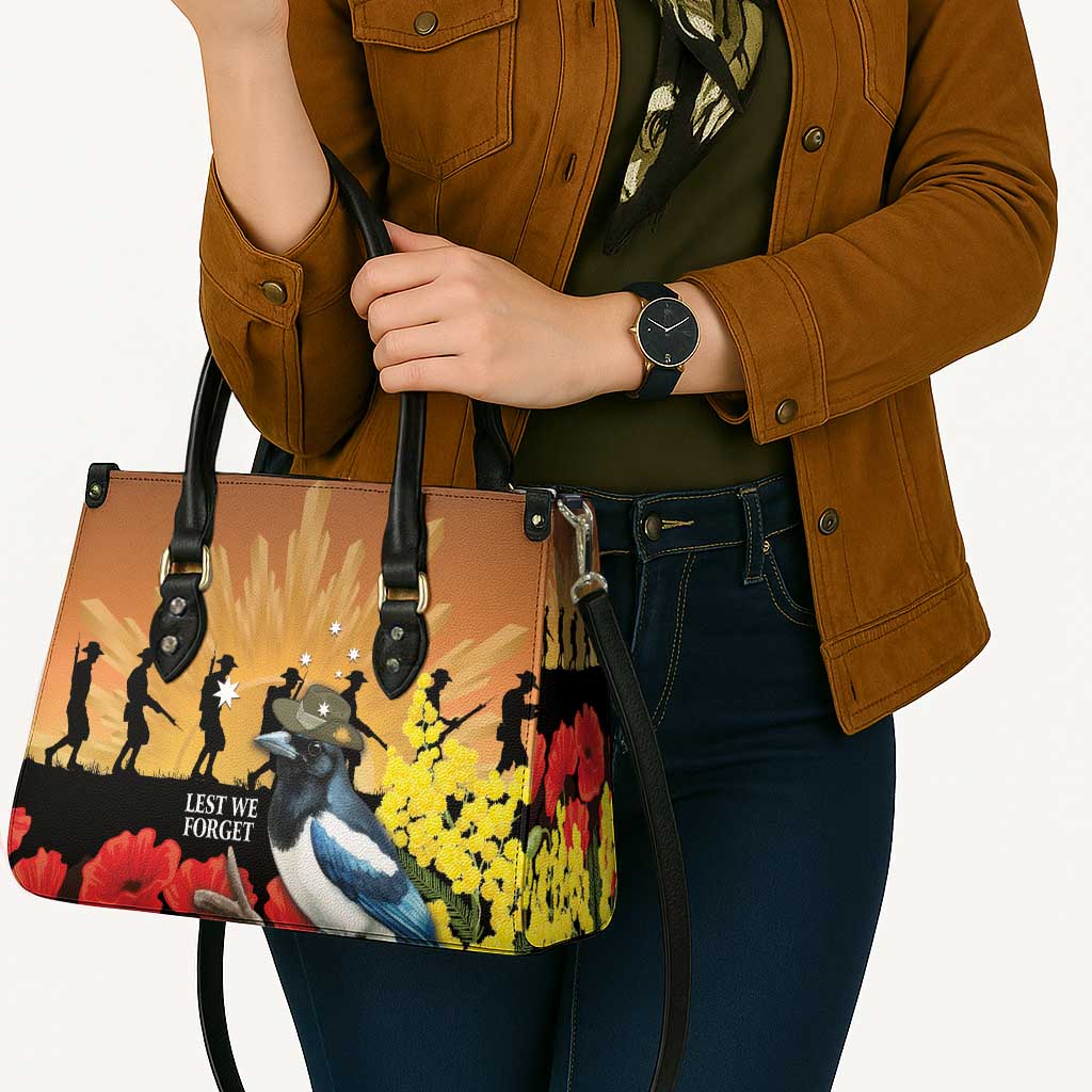 Australia Magpie ANZAC Day Leather Bag Rising Sun 25th April Poppy Golden Wattle - Aussie Hoodie