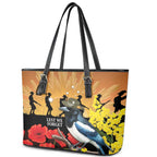 Australia Magpie ANZAC Day Leather Tote Bag Rising Sun 25th April Poppy Golden Wattle - Aussie Hoodie