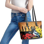 Australia Magpie ANZAC Day Leather Tote Bag Rising Sun 25th April Poppy Golden Wattle - Aussie Hoodie