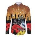 Australia Magpie ANZAC Day Long Sleeve Button Shirt Rising Sun 25th April Poppy Golden Wattle - Aussie Hoodie