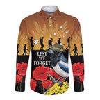 Australia Magpie ANZAC Day Long Sleeve Button Shirt Rising Sun 25th April Poppy Golden Wattle - Aussie Hoodie