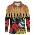 Australia Magpie ANZAC Day Long Sleeve Polo Shirt Rising Sun 25th April Poppy Golden Wattle - Aussie Hoodie
