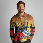 Australia Magpie ANZAC Day Long Sleeve Polo Shirt Rising Sun 25th April Poppy Golden Wattle - Aussie Hoodie