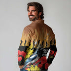 Australia Magpie ANZAC Day Long Sleeve Polo Shirt Rising Sun 25th April Poppy Golden Wattle - Aussie Hoodie