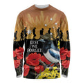 Australia Magpie ANZAC Day Long Sleeve Shirt Rising Sun 25th April Poppy Golden Wattle - Aussie Hoodie