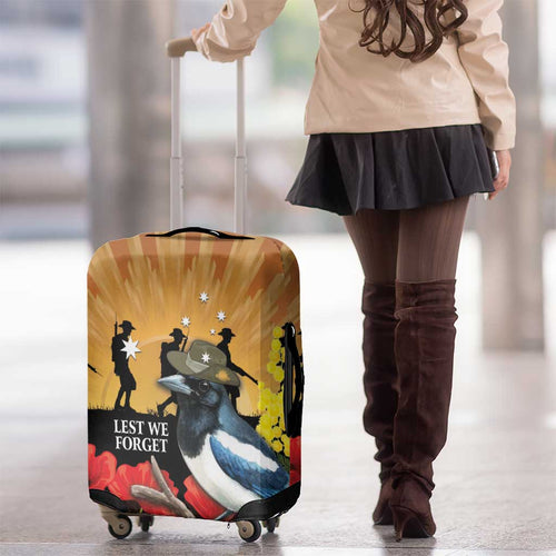 Australia Magpie ANZAC Day Luggage Cover Rising Sun 25th April Poppy Golden Wattle - Aussie Hoodie