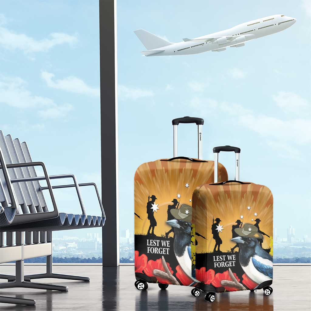 Australia Magpie ANZAC Day Luggage Cover Rising Sun 25th April Poppy Golden Wattle - Aussie Hoodie