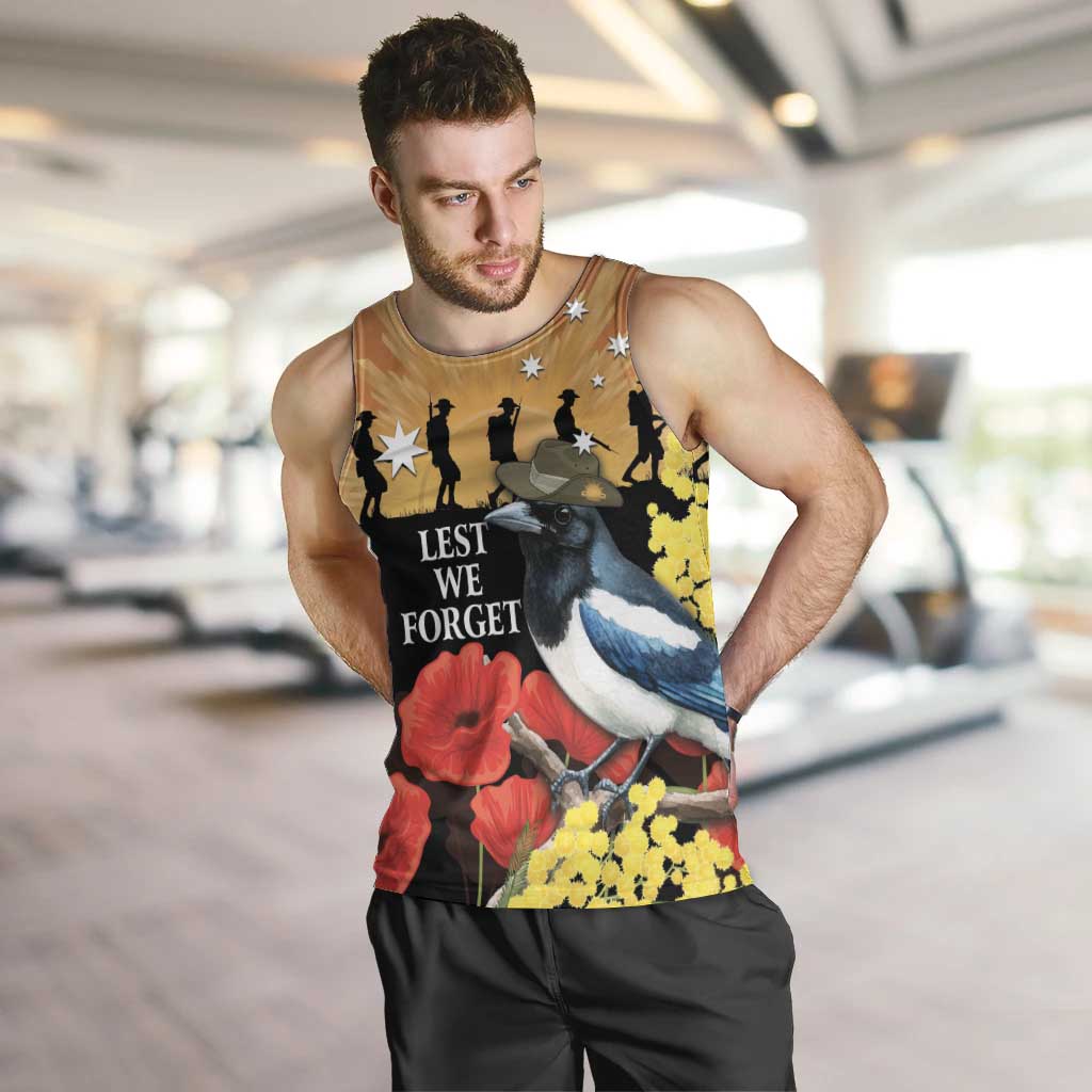 Australia Magpie ANZAC Day Men Tank Top Rising Sun 25th April Poppy Golden Wattle - Aussie Hoodie