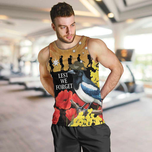 Australia Magpie ANZAC Day Men Tank Top Rising Sun 25th April Poppy Golden Wattle - Aussie Hoodie