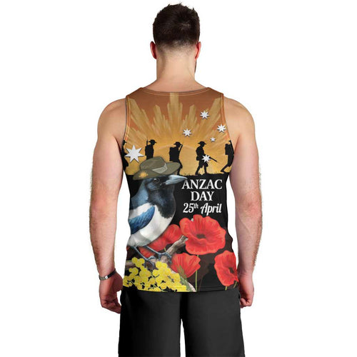 Australia Magpie ANZAC Day Men Tank Top Rising Sun 25th April Poppy Golden Wattle - Aussie Hoodie