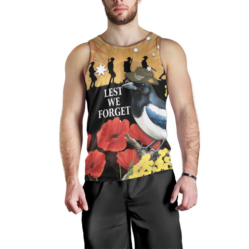 Australia Magpie ANZAC Day Men Tank Top Rising Sun 25th April Poppy Golden Wattle - Aussie Hoodie