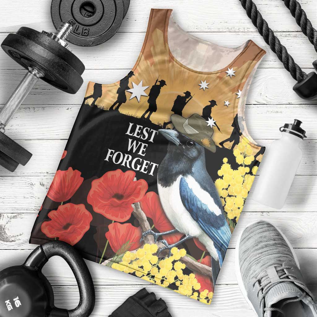 Australia Magpie ANZAC Day Men Tank Top Rising Sun 25th April Poppy Golden Wattle - Aussie Hoodie