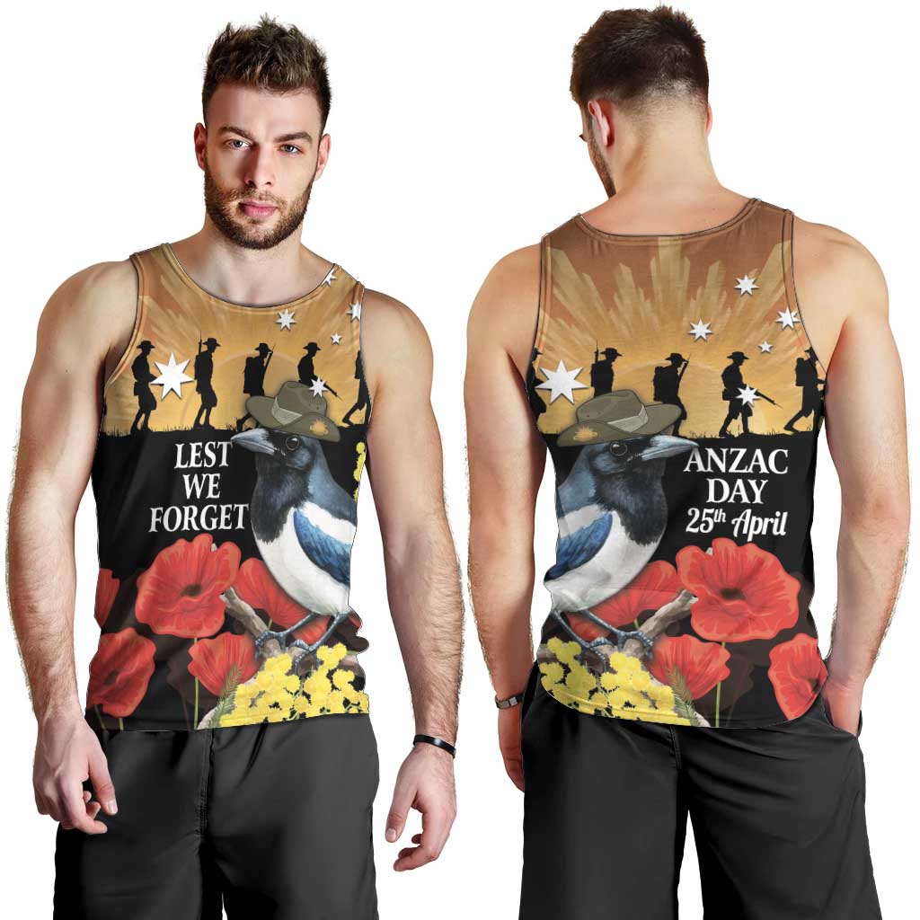 Australia Magpie ANZAC Day Men Tank Top Rising Sun 25th April Poppy Golden Wattle - Aussie Hoodie